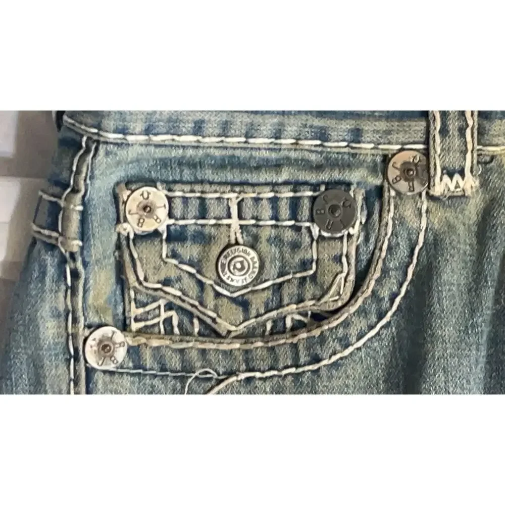 True Religion World Tour Distressed Jeans Men's Size 32 Straight Light Wash